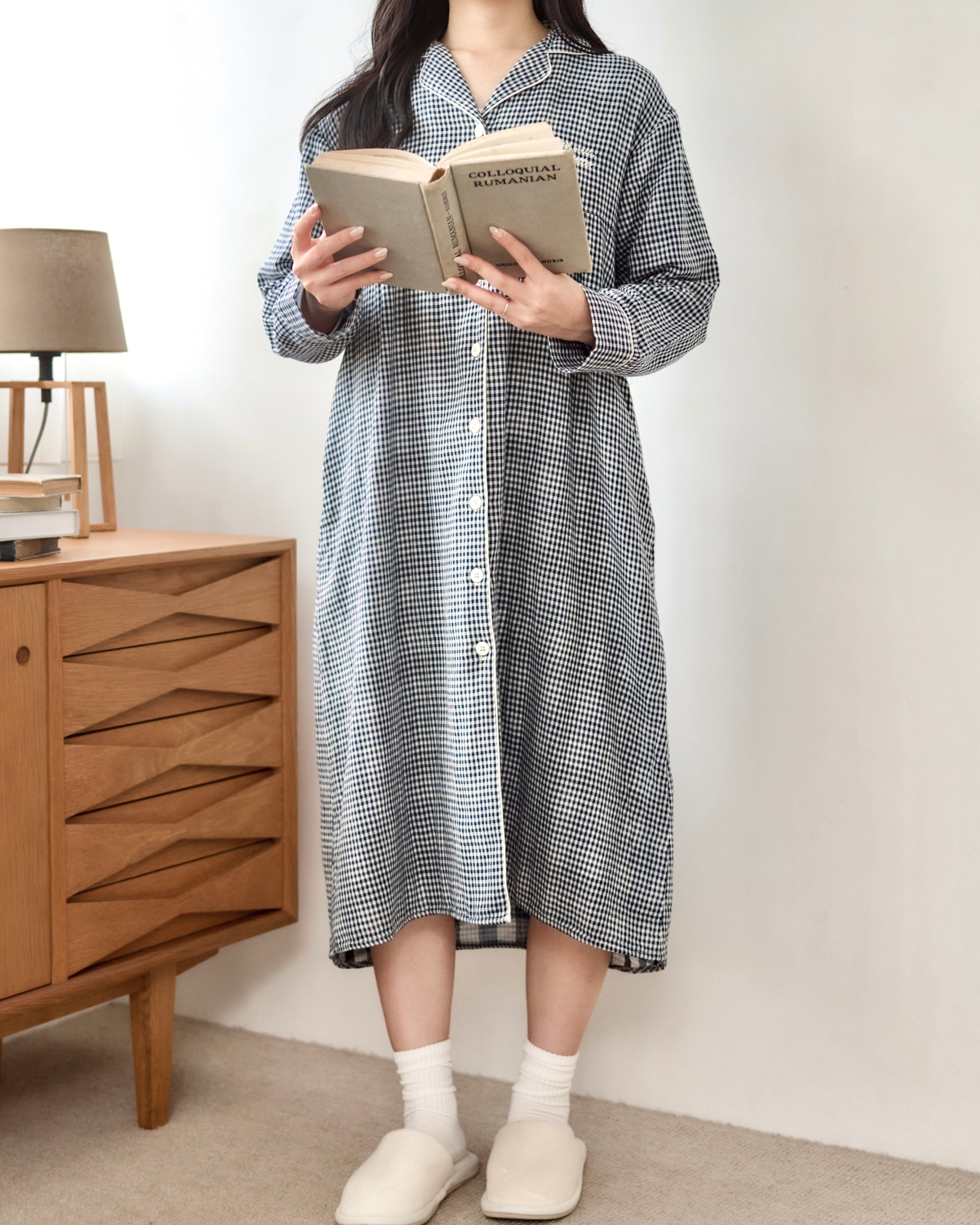 gingham shirt pajama dress〈4月中旬〜4月下旬お届け〉