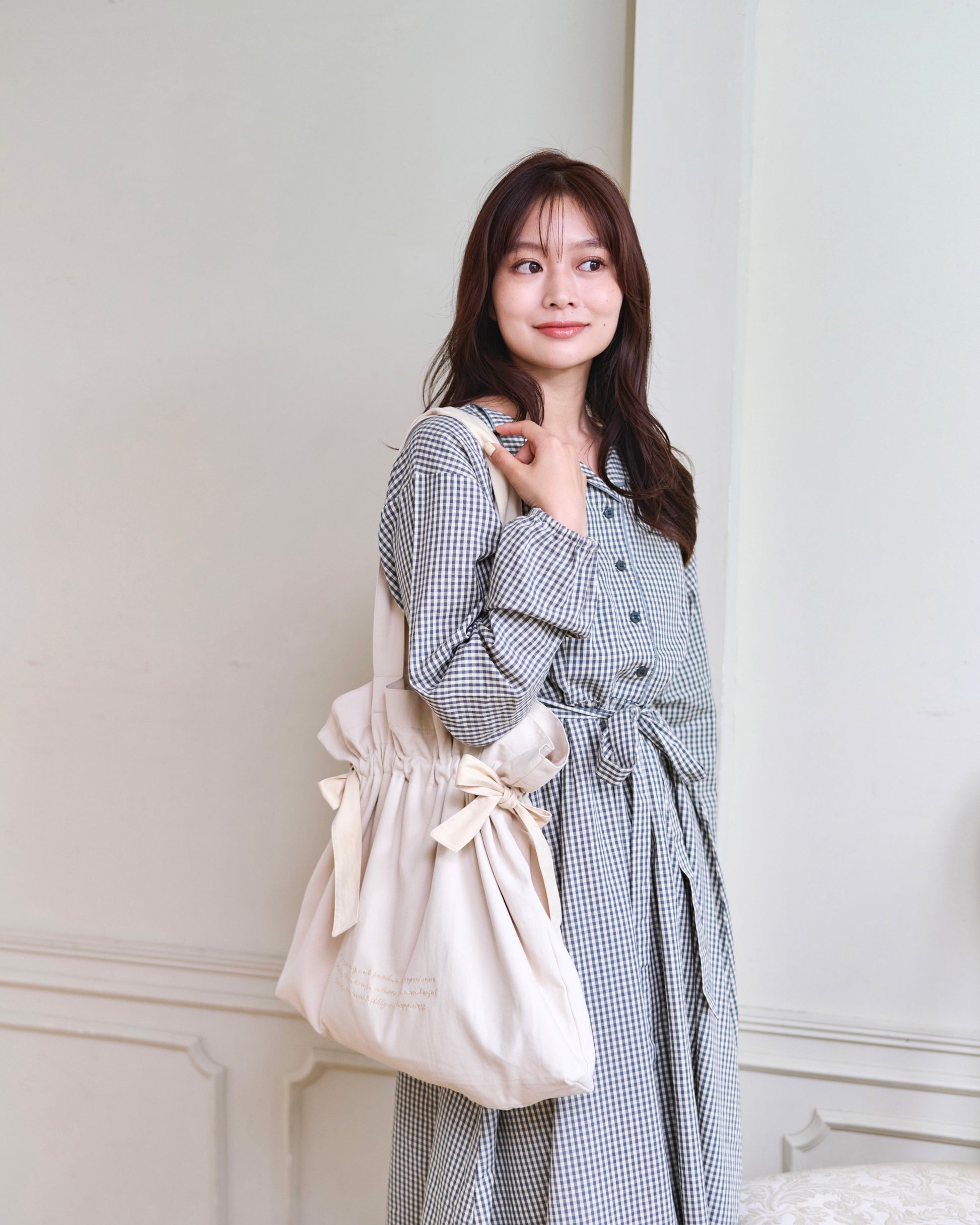 ribbon gather canvas tote bag〈11月中旬〜11月下旬お届け〉