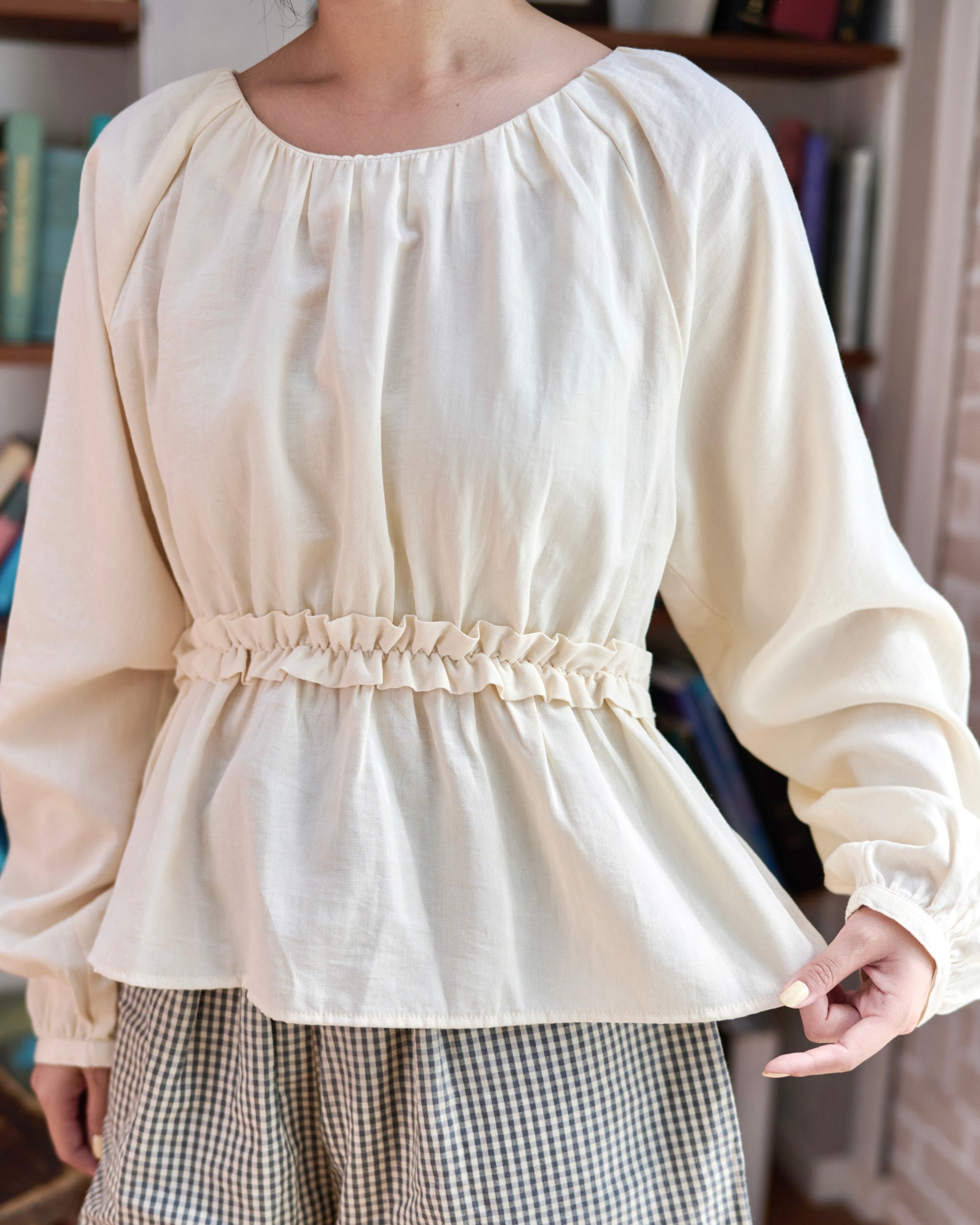 waist frill blouse & checked pants set〈11月下旬〜12月上旬お届け〉