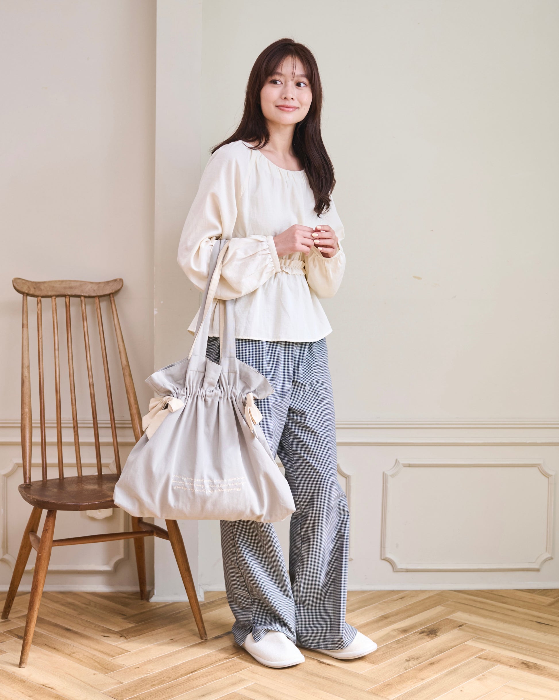 ribbon gather canvas tote bag〈11月中旬〜11月下旬お届け〉
