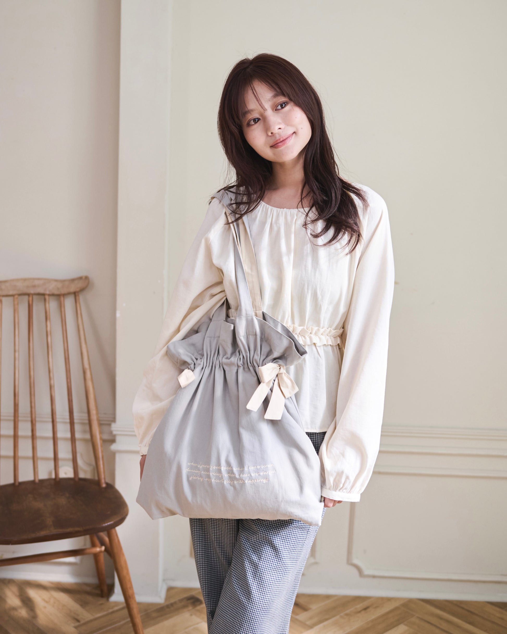 ribbon gather canvas tote bag〈11月中旬〜11月下旬お届け〉