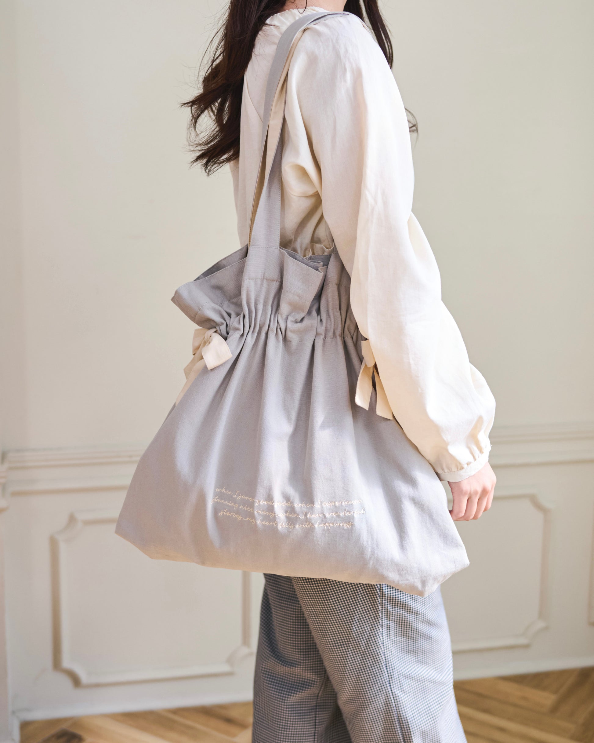 ribbon gather canvas tote bag〈11月中旬〜11月下旬お届け〉