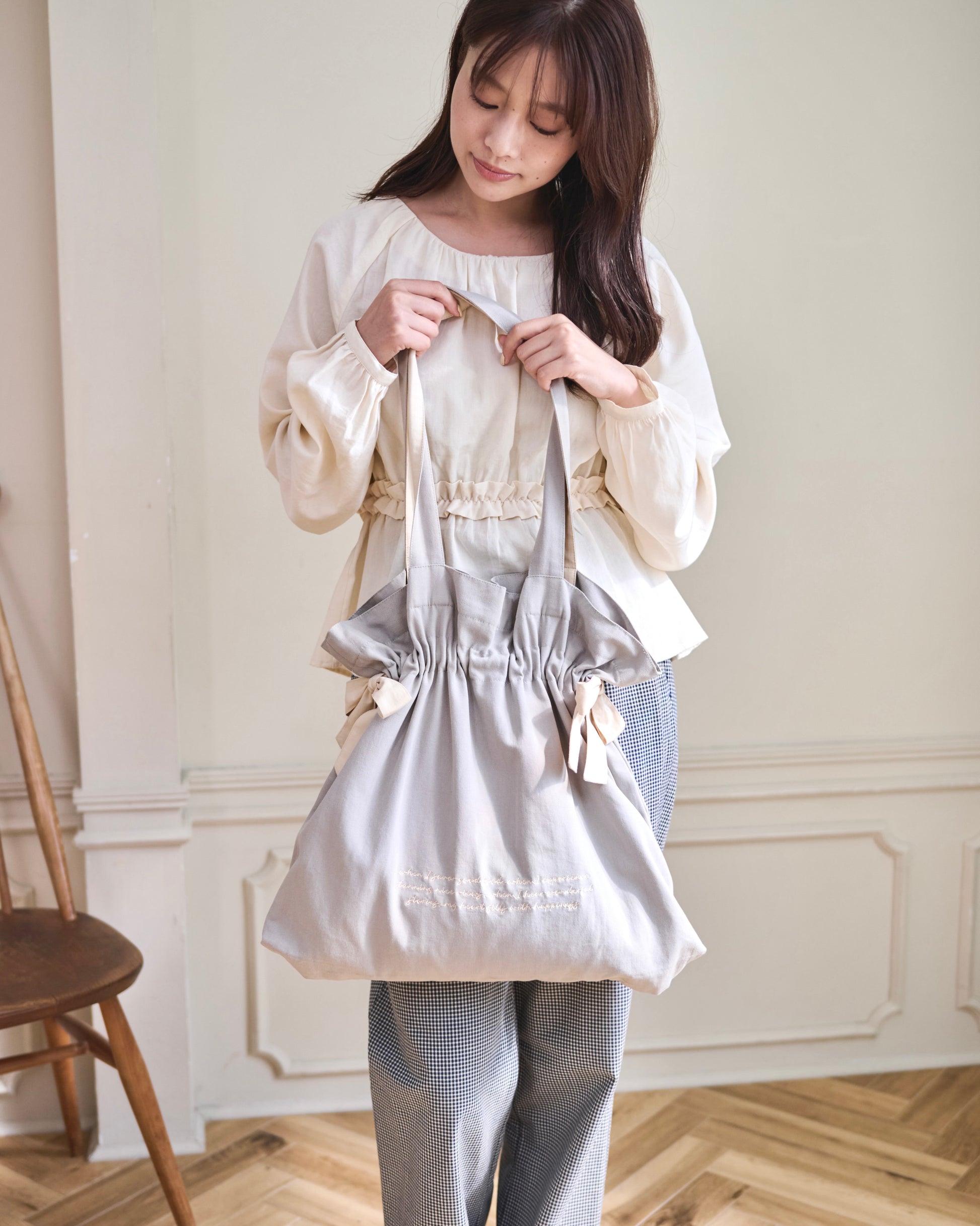 ribbon gather canvas tote bag〈11月中旬〜11月下旬お届け〉
