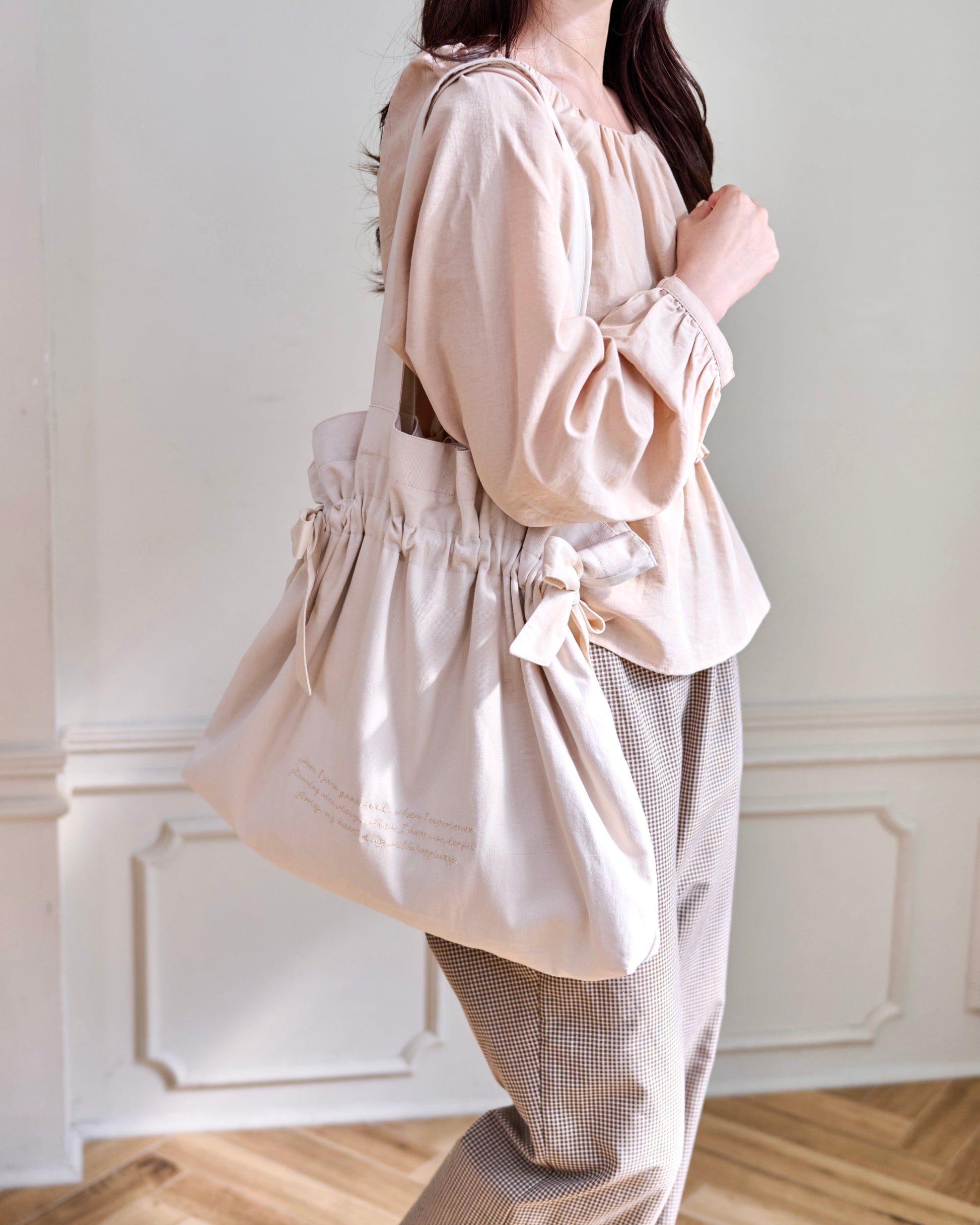 ribbon gather canvas tote bag〈11月中旬〜11月下旬お届け〉