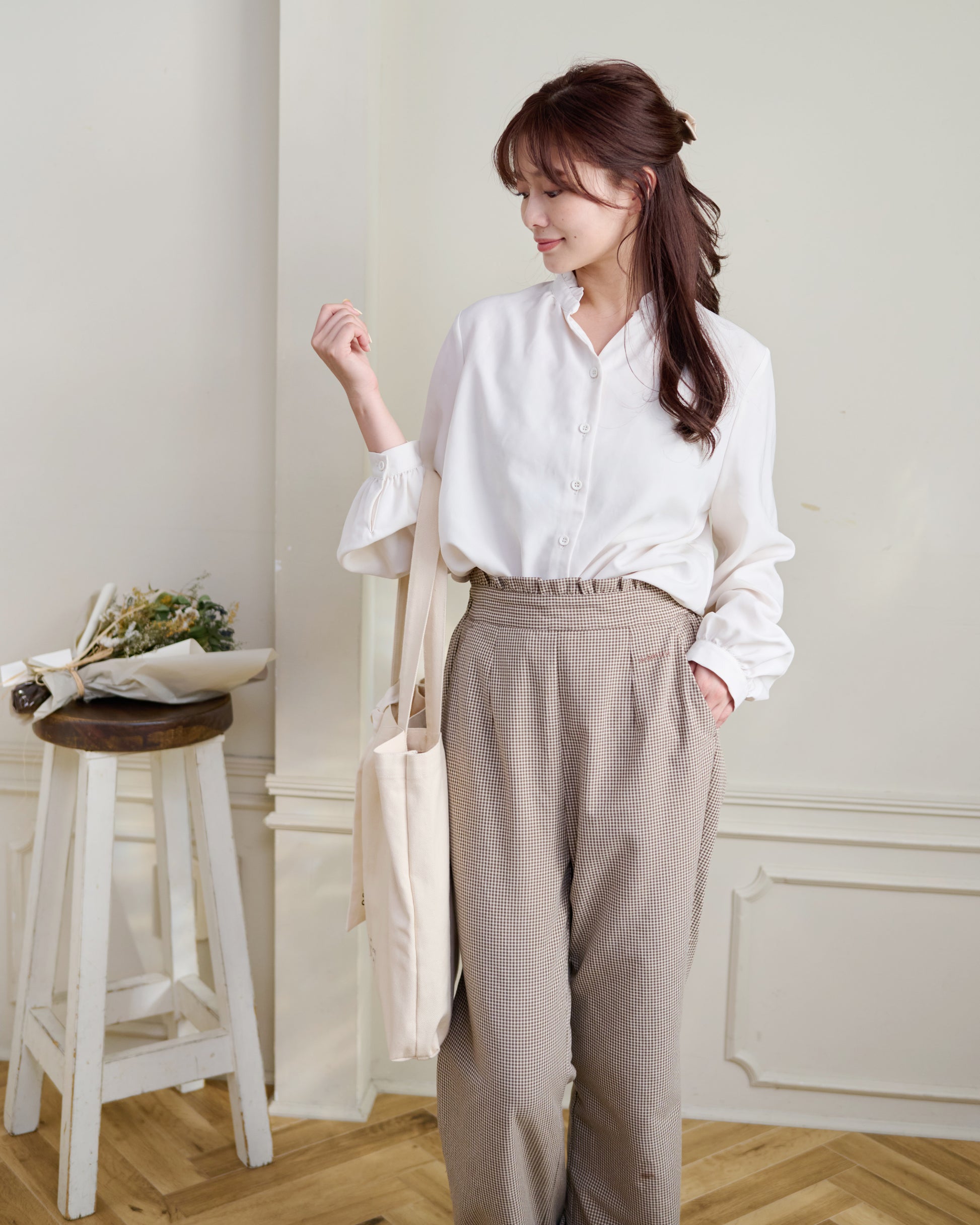 waist frill checked pants〈12月下旬〜1月上旬お届け〉