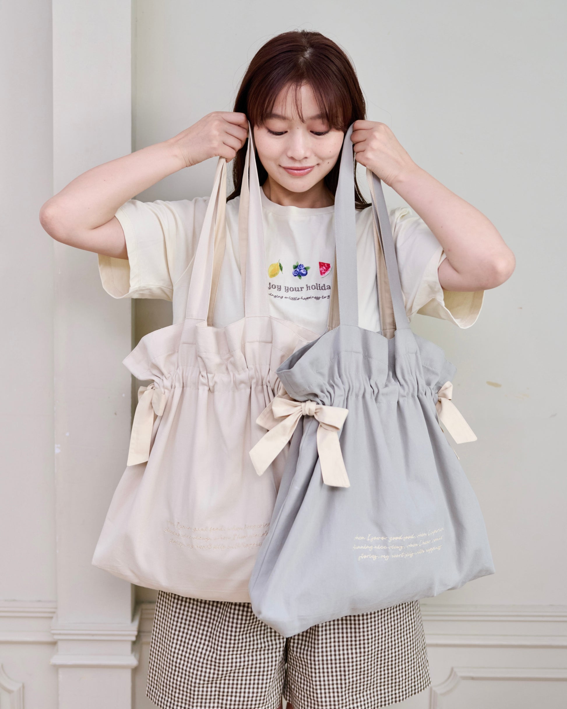 ribbon gather canvas tote bag〈11月中旬〜11月下旬お届け〉