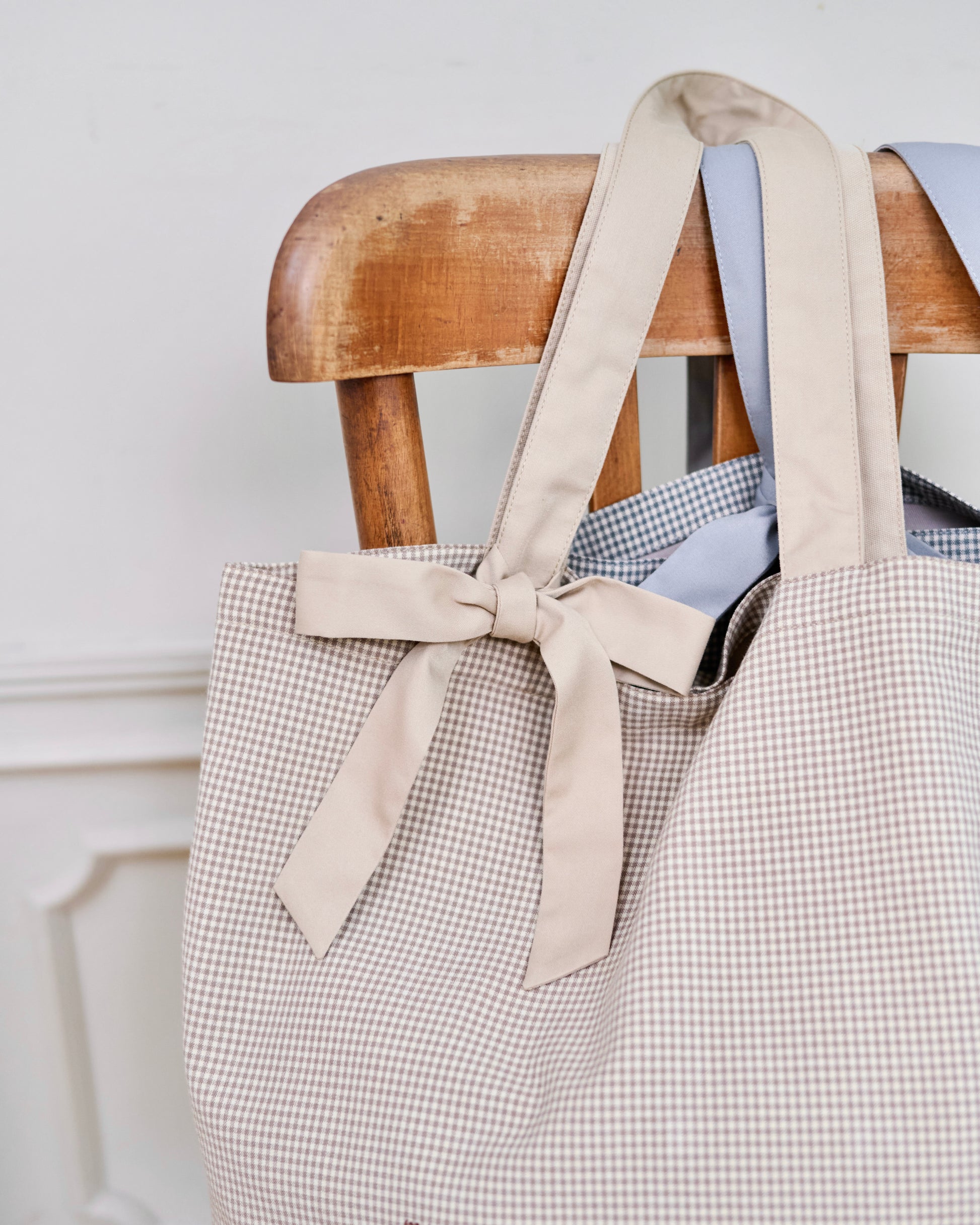 checked fabric wide tote bag〈12月上旬〜12月中旬お届け〉