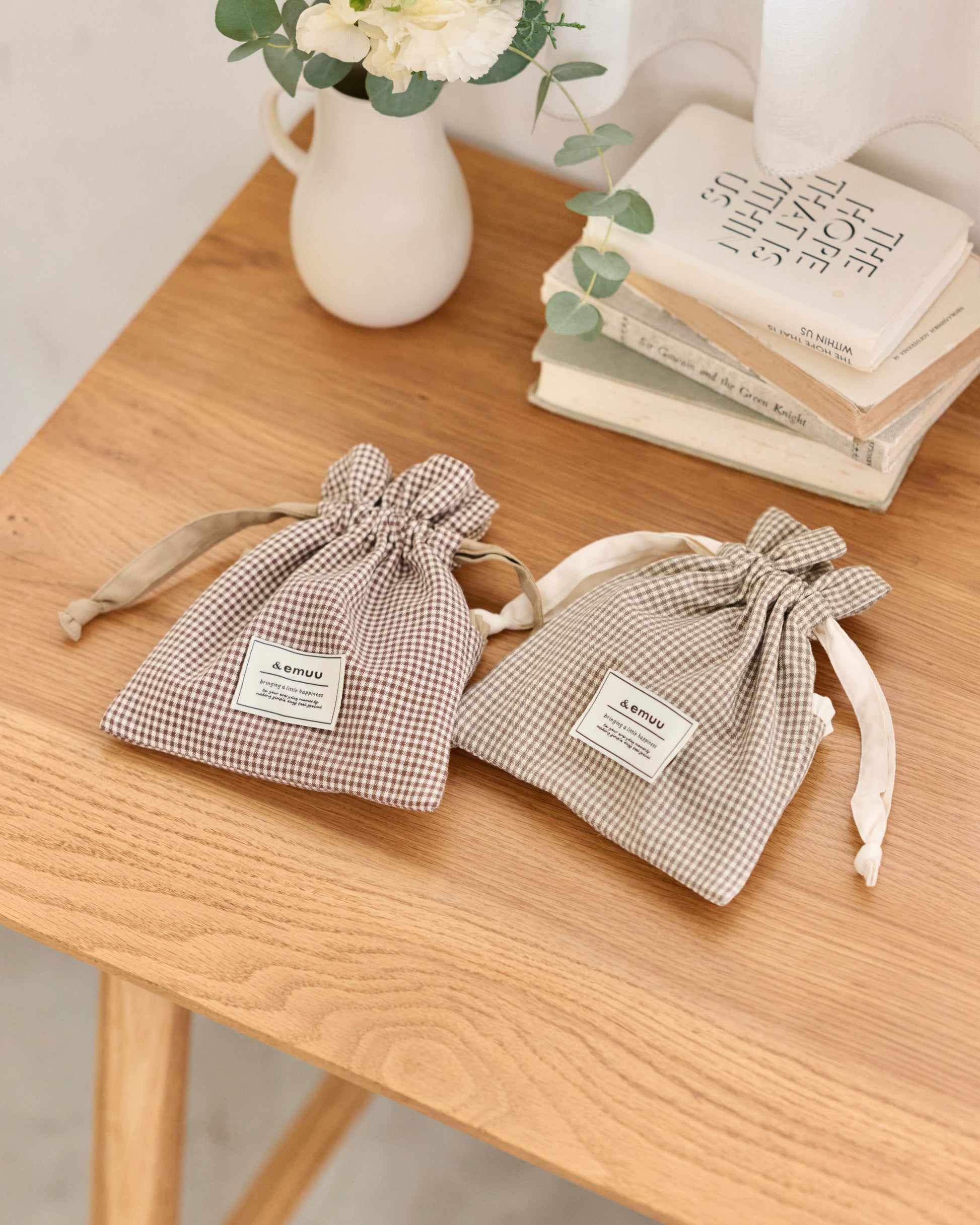 gingham drawstring pouch〈3月下旬〜4月上旬お届け〉