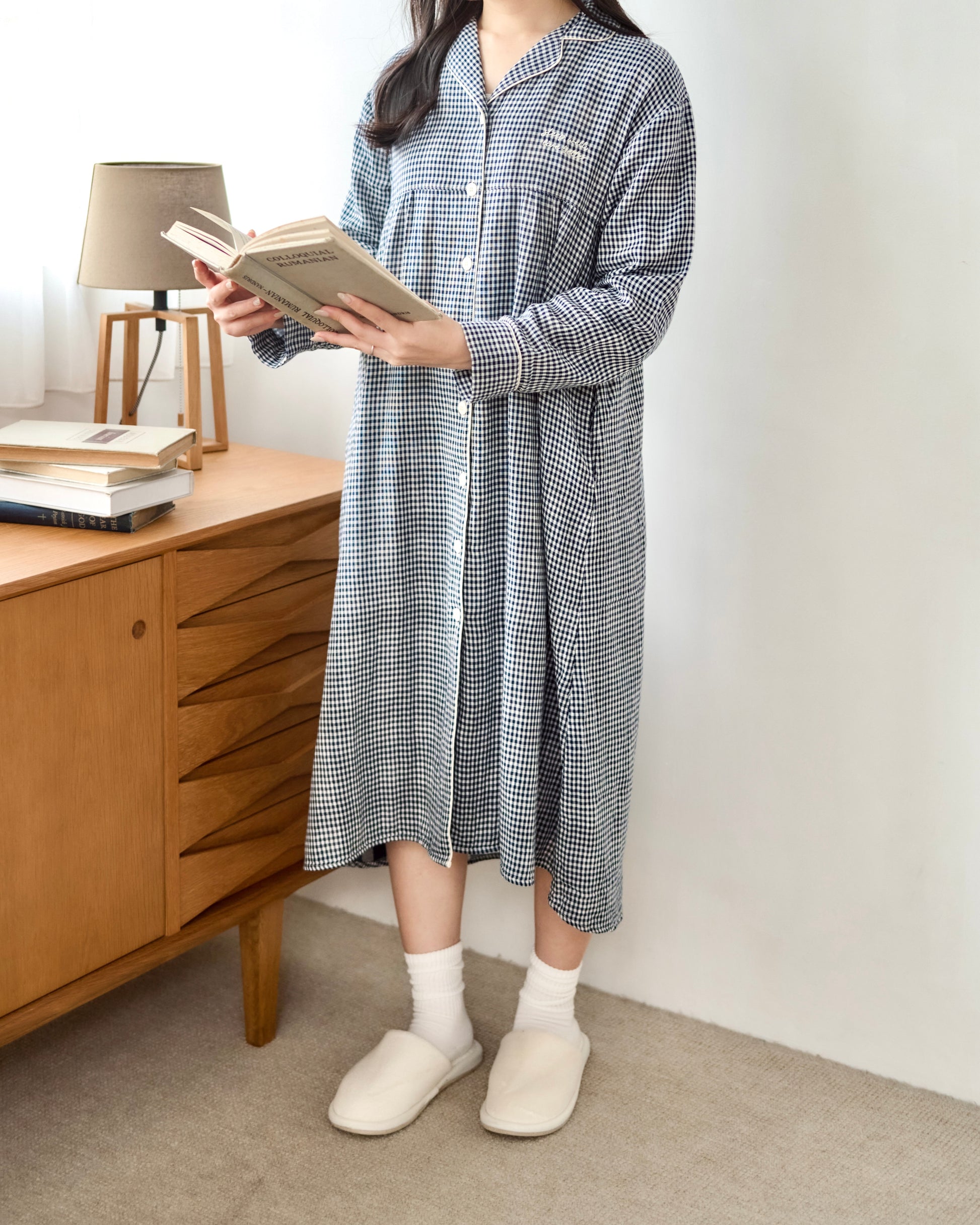 gingham shirt pajama dress〈4月中旬〜4月下旬お届け〉