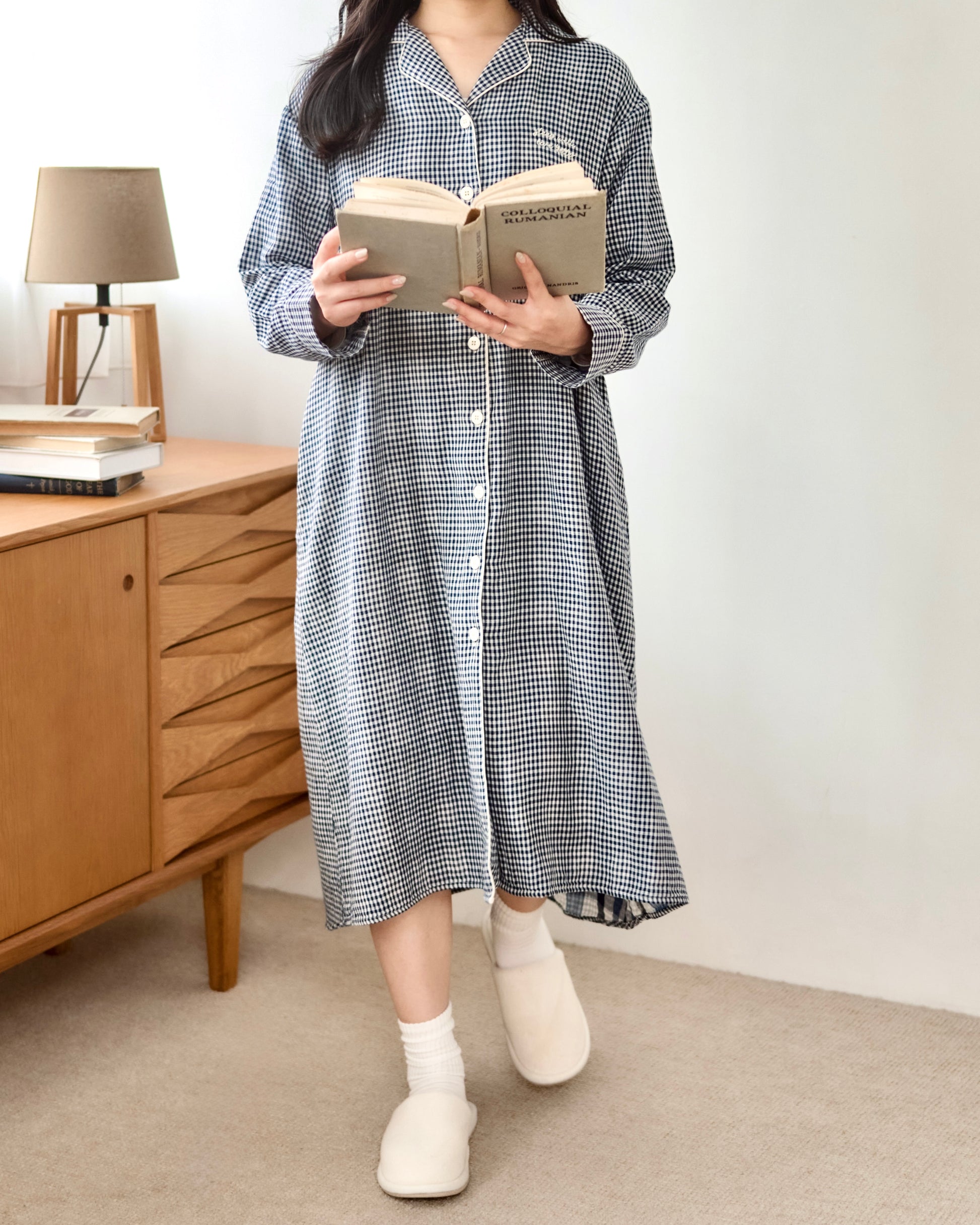gingham shirt pajama dress〈4月中旬〜4月下旬お届け〉