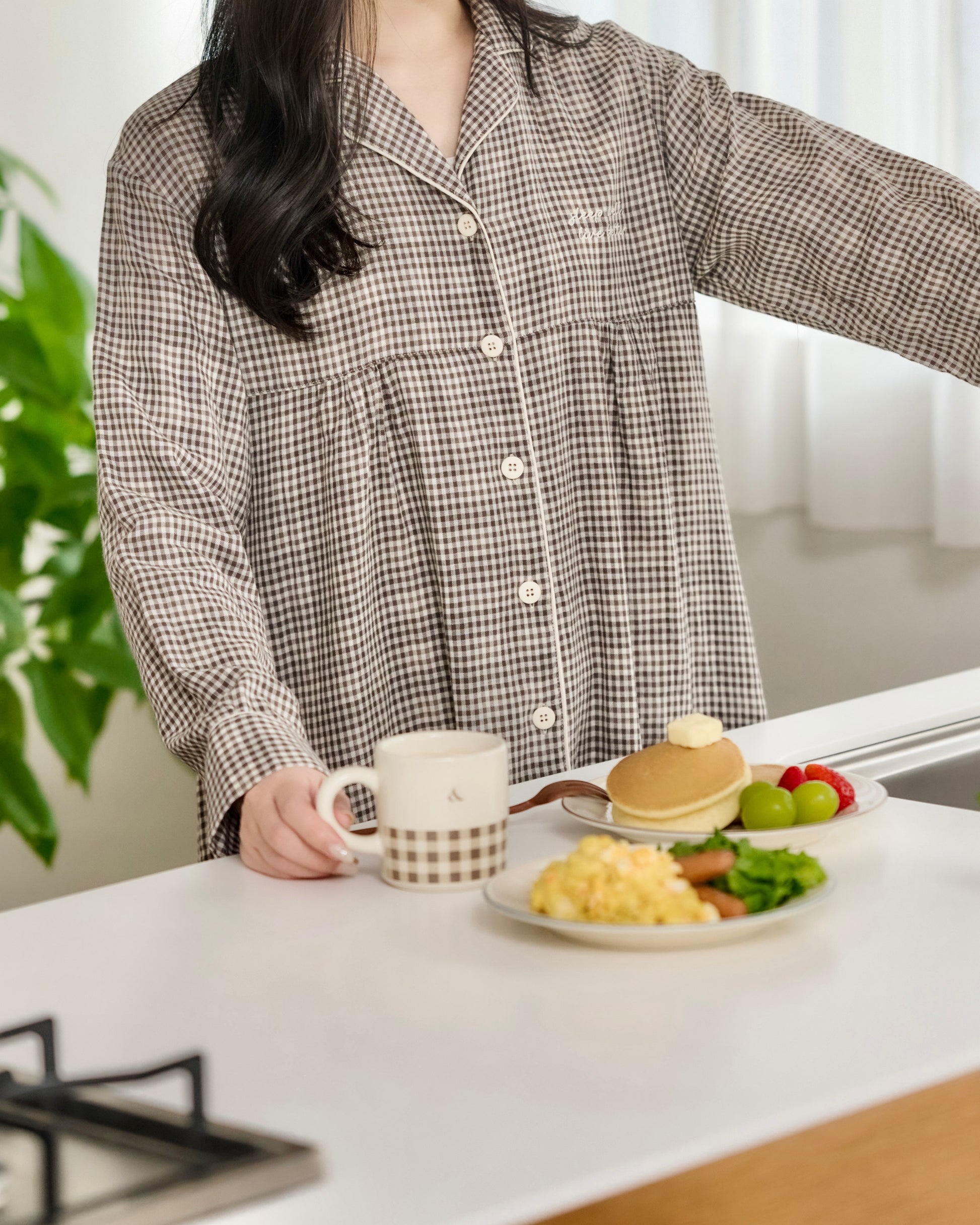 gingham shirt pajama dress〈4月中旬〜4月下旬お届け〉