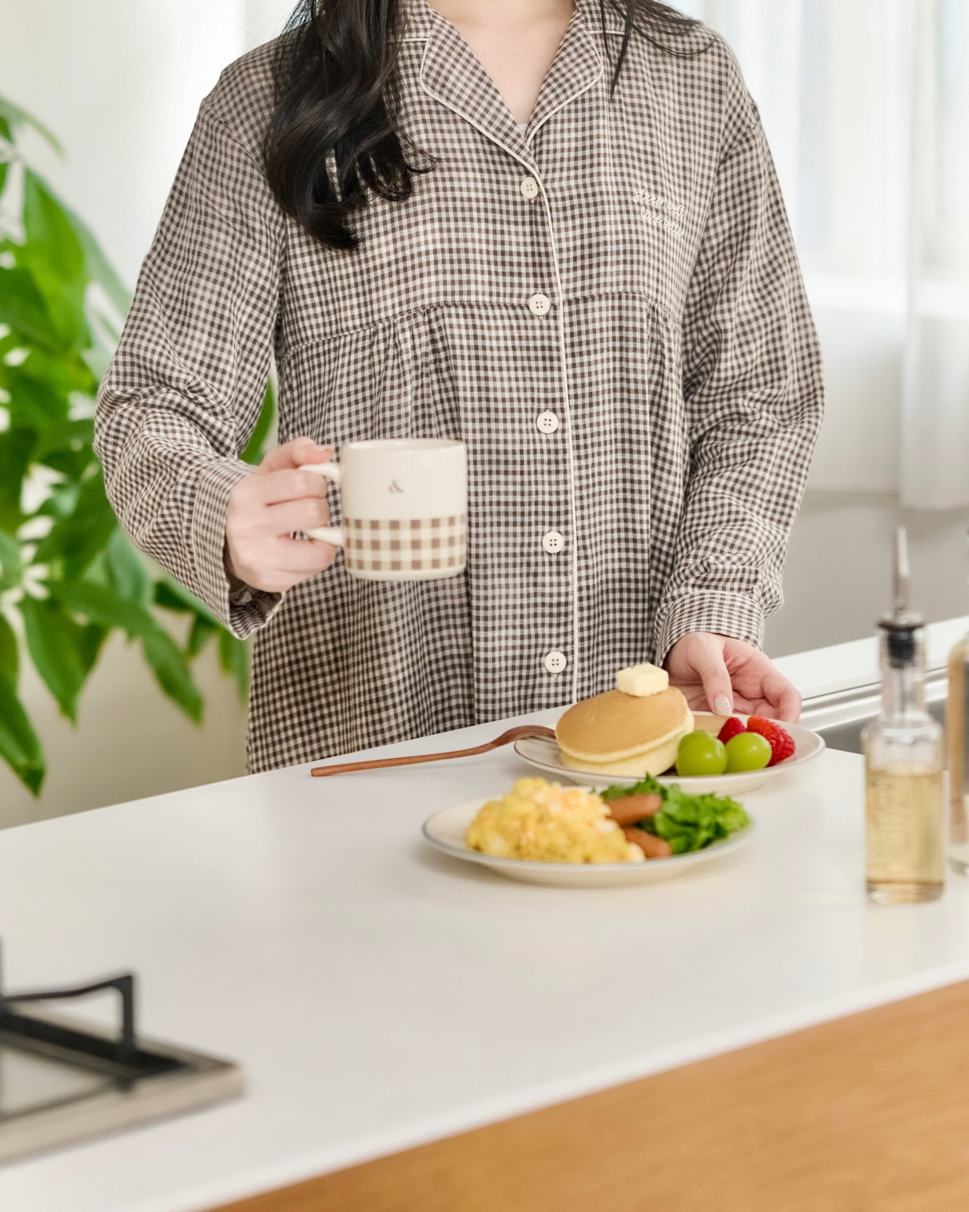 gingham shirt pajama dress〈4月中旬〜4月下旬お届け〉