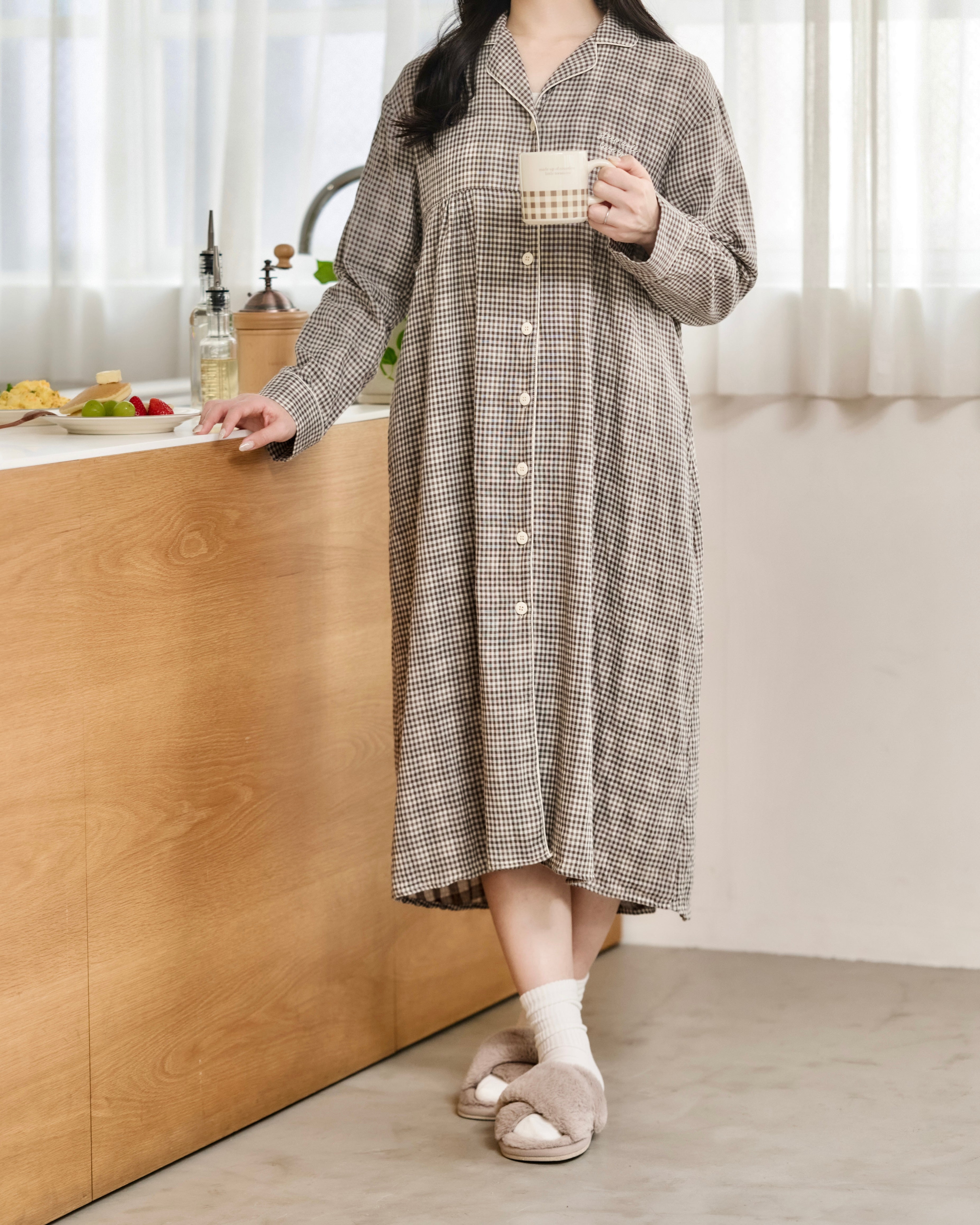gingham shirt pajama dress〈4月中旬〜4月下旬お届け〉