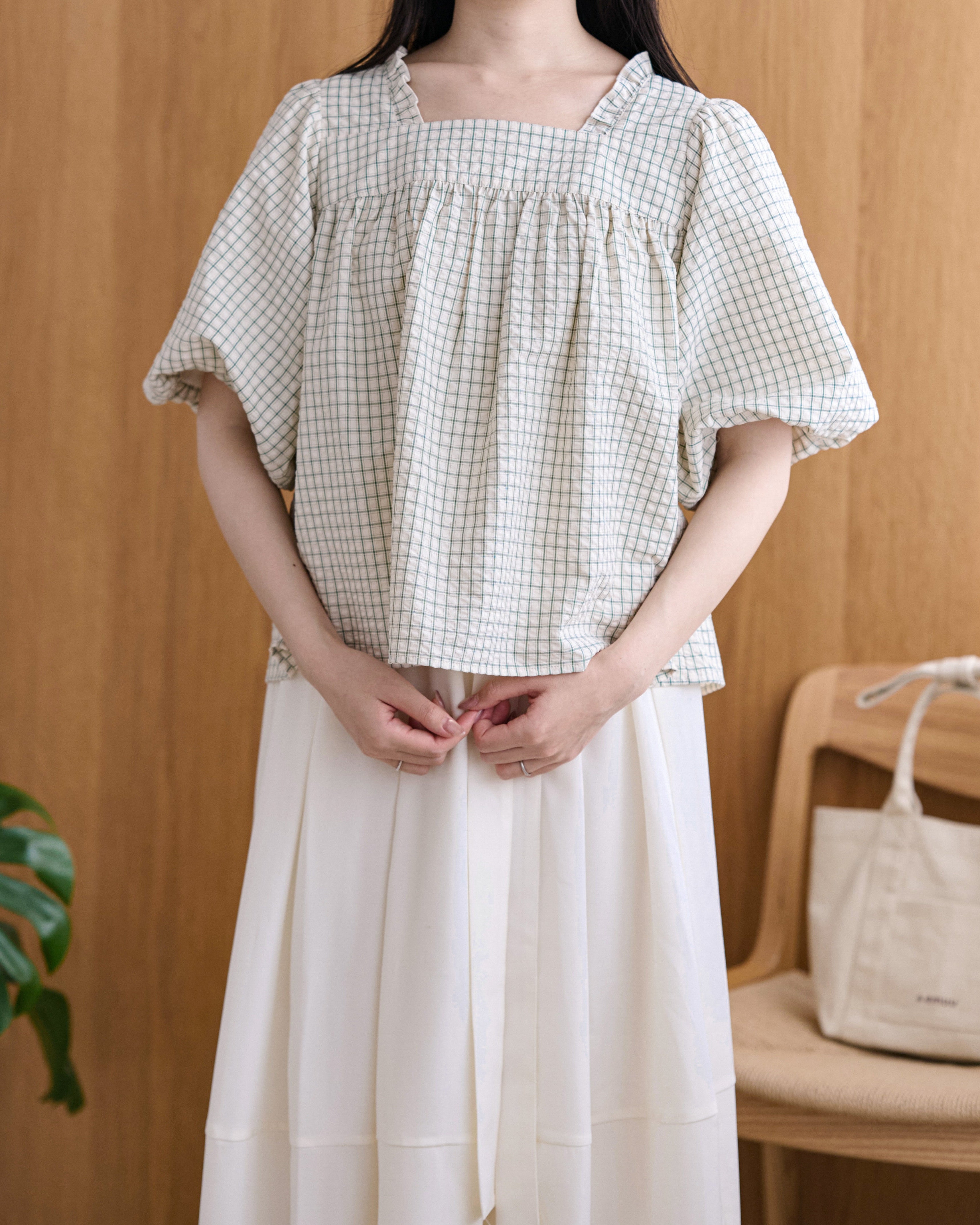 soft check gather blouse〈6月下旬〜7月上旬発送予定〉