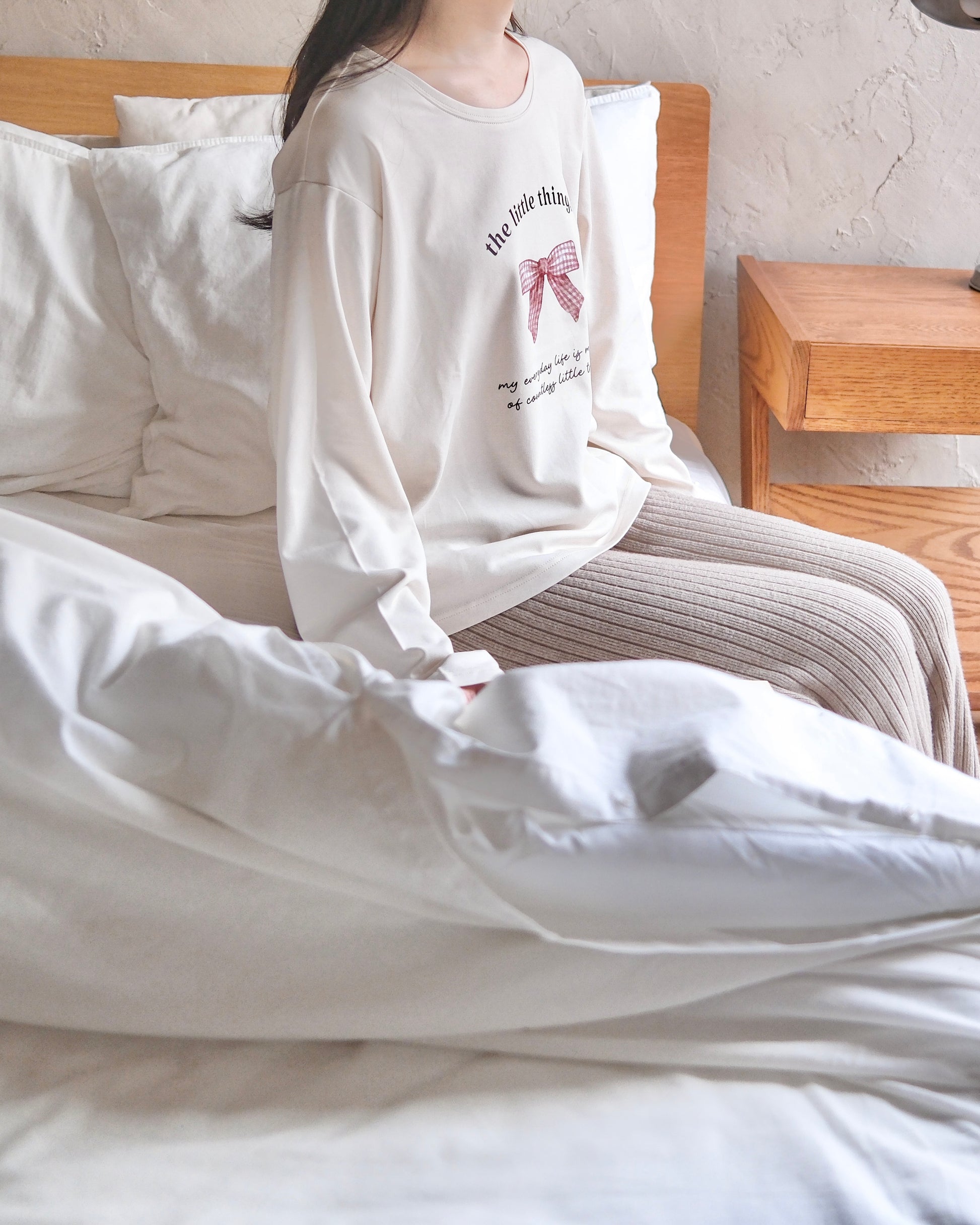 gingham ribbon long sleeve tee〈12月下旬〜1月上旬お届け〉