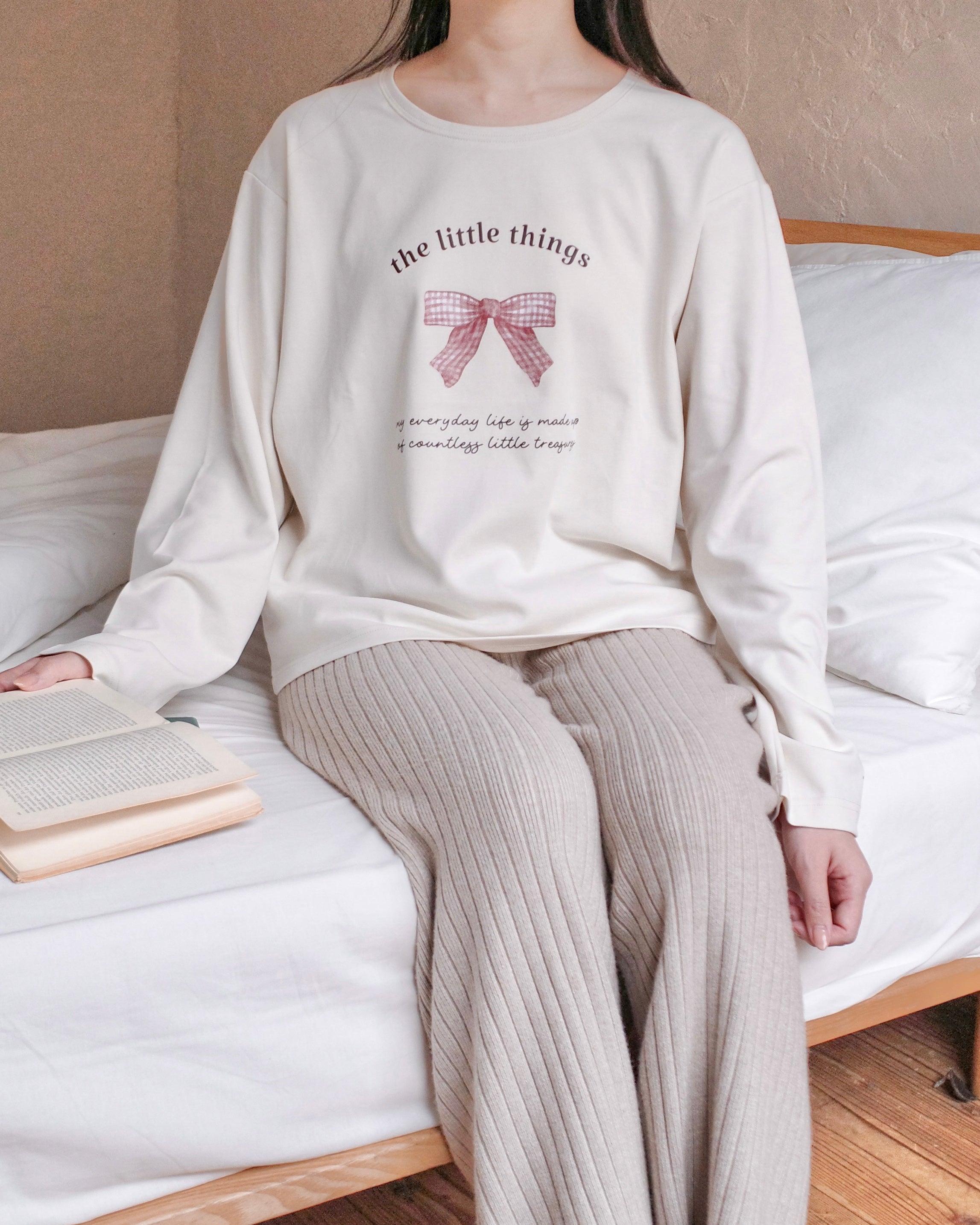 gingham ribbon long sleeve tee〈12月下旬〜1月上旬お届け〉