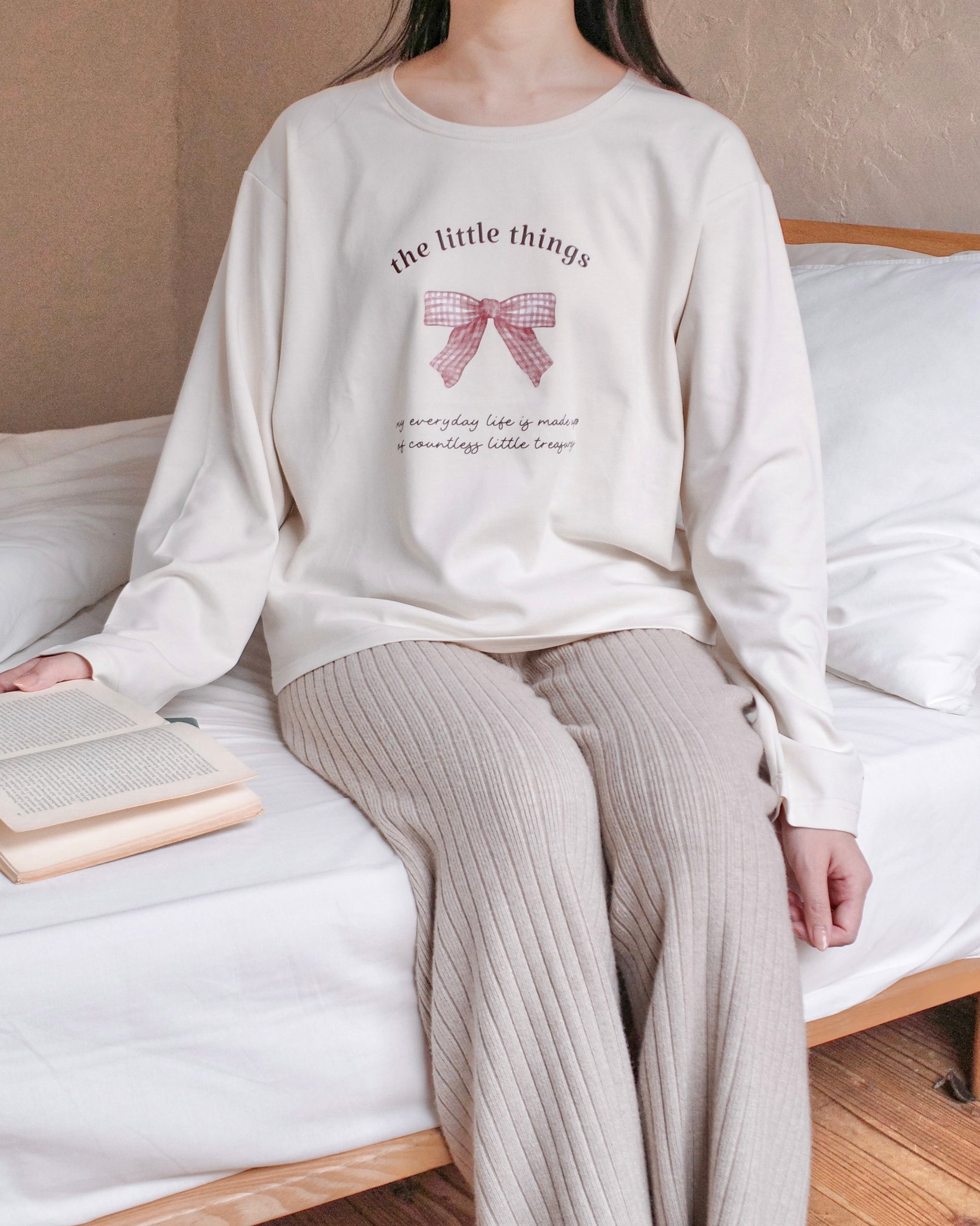 gingham ribbon long sleeve tee〈12月下旬〜1月上旬お届け〉