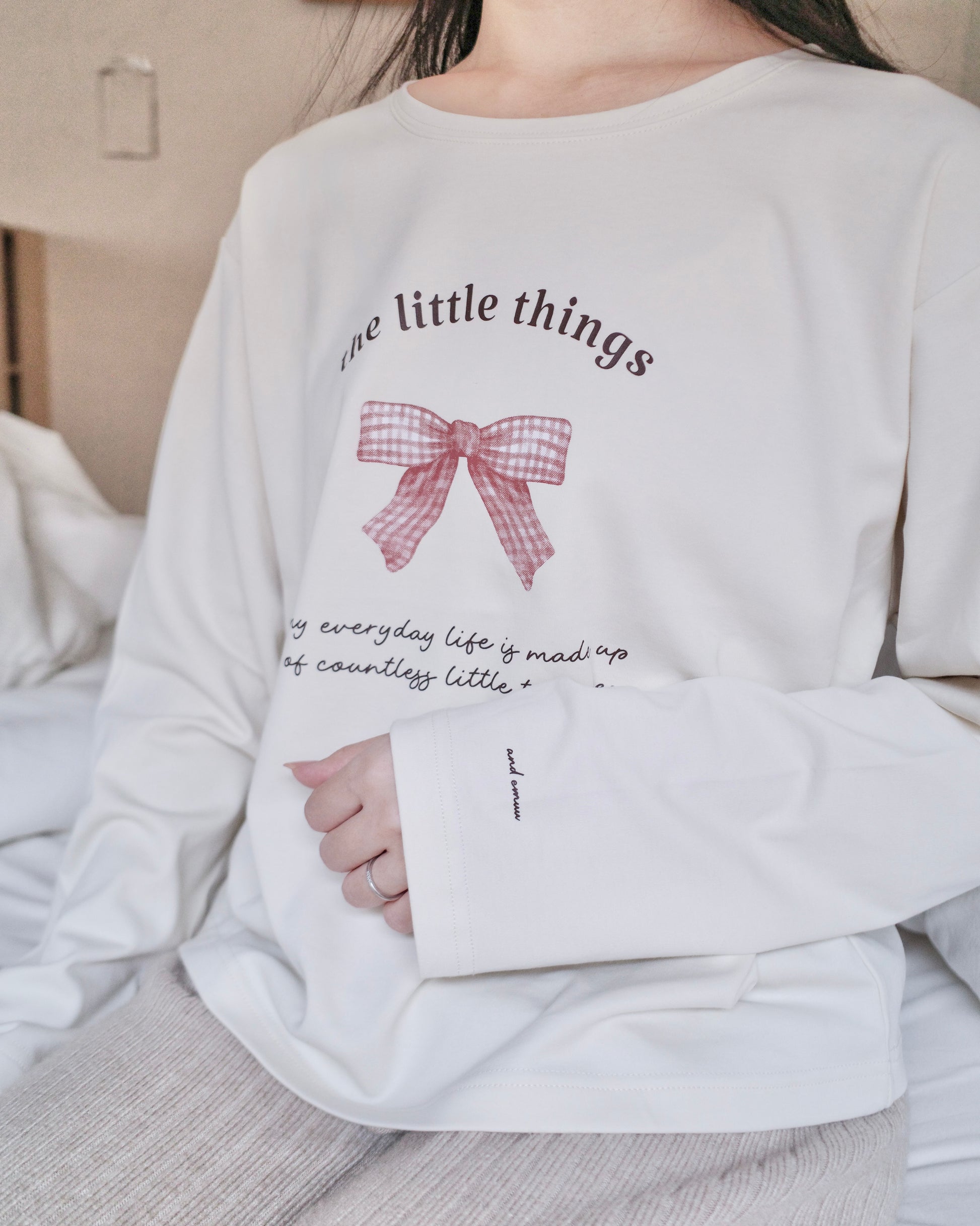 gingham ribbon long sleeve tee〈12月下旬〜1月上旬お届け〉