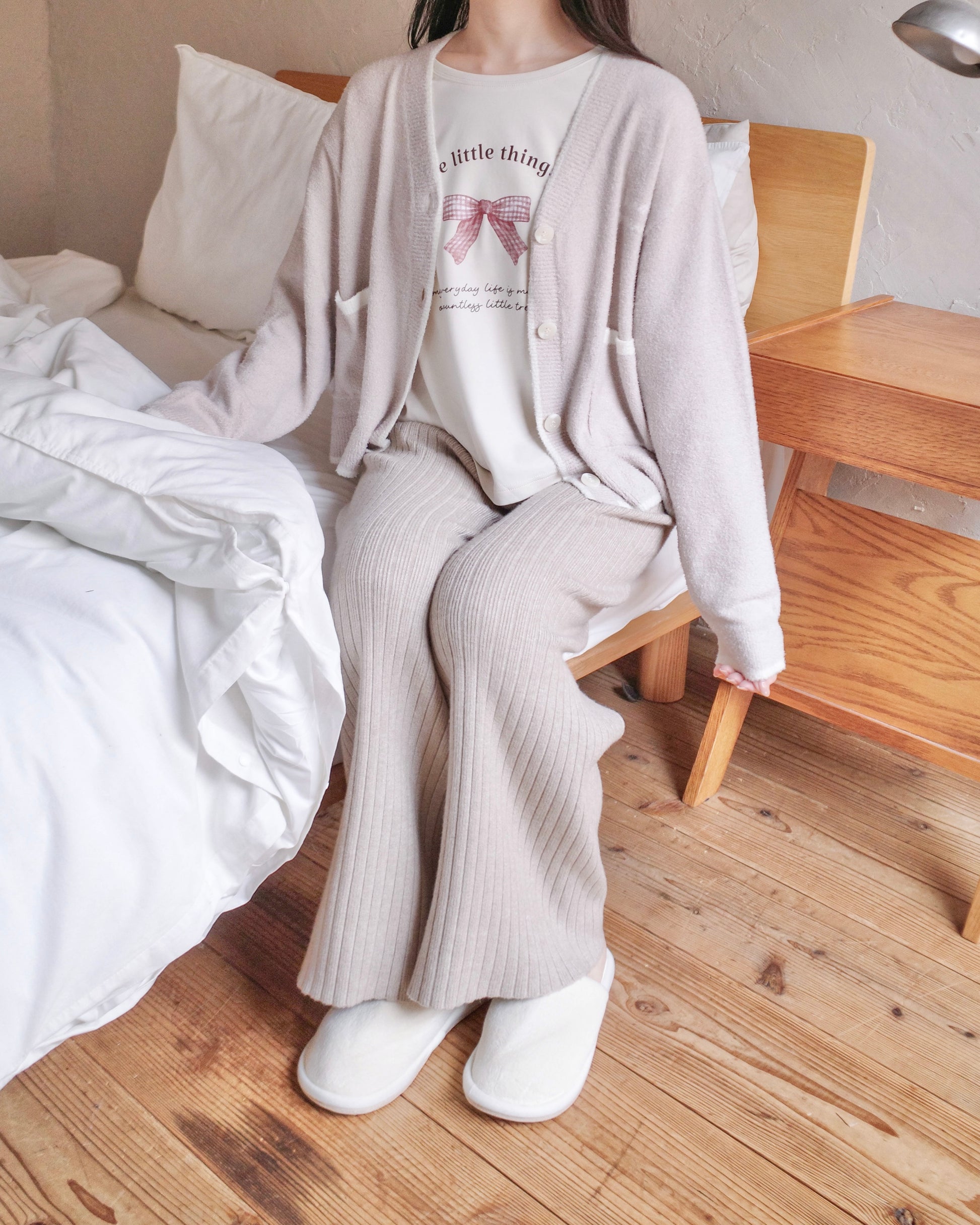 gingham ribbon long sleeve tee〈12月下旬〜1月上旬お届け〉