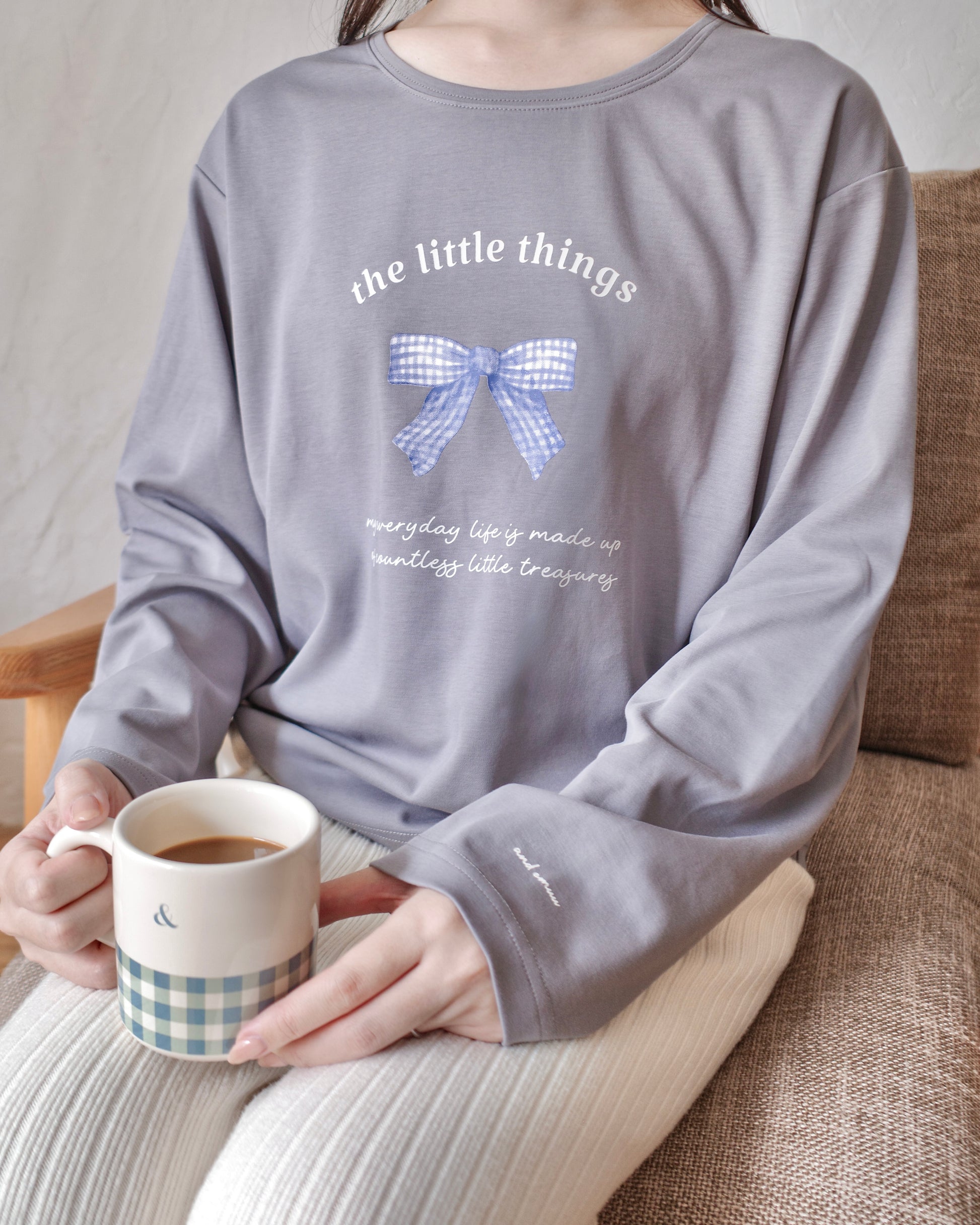 gingham ribbon long sleeve tee〈12月下旬〜1月上旬お届け〉