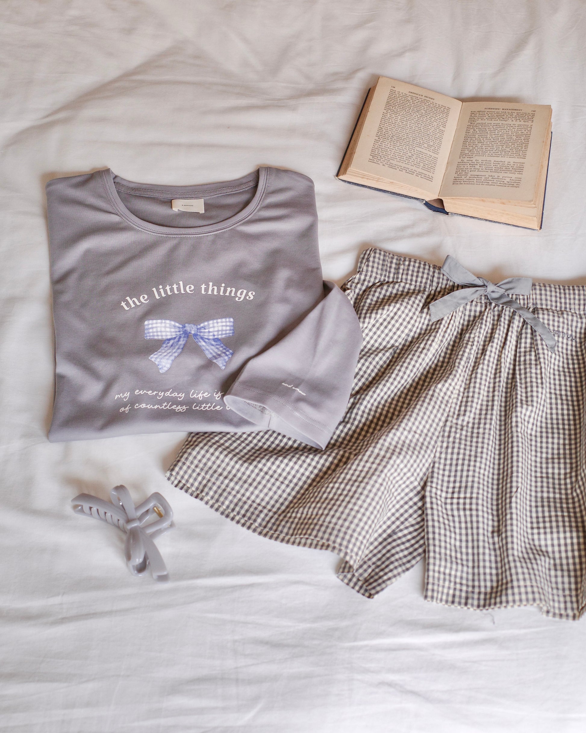 gingham ribbon long sleeve tee〈12月下旬〜1月上旬お届け〉