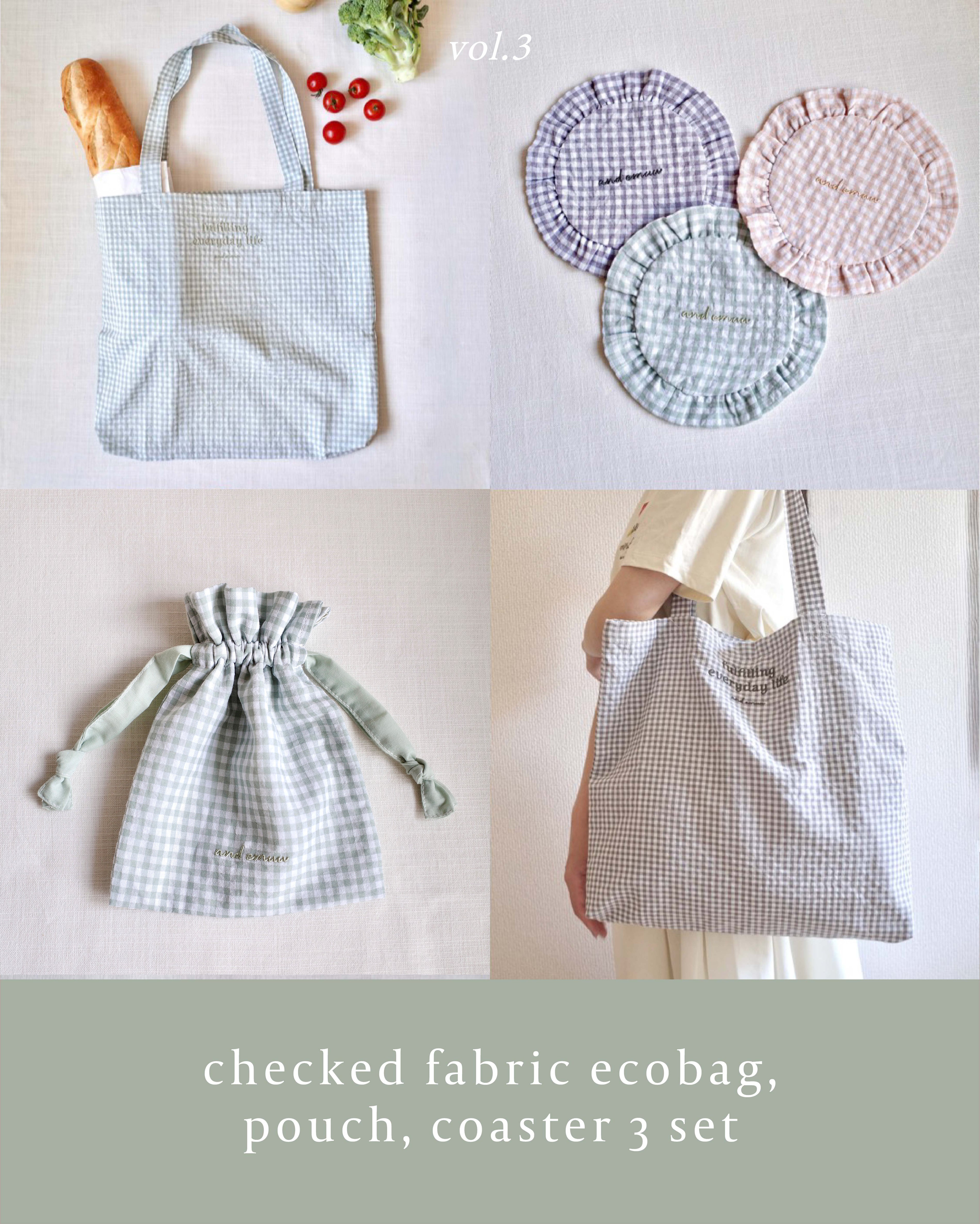 【SET販売】checked fabric eco bag & checked fabric pouch & checked fabric coaster